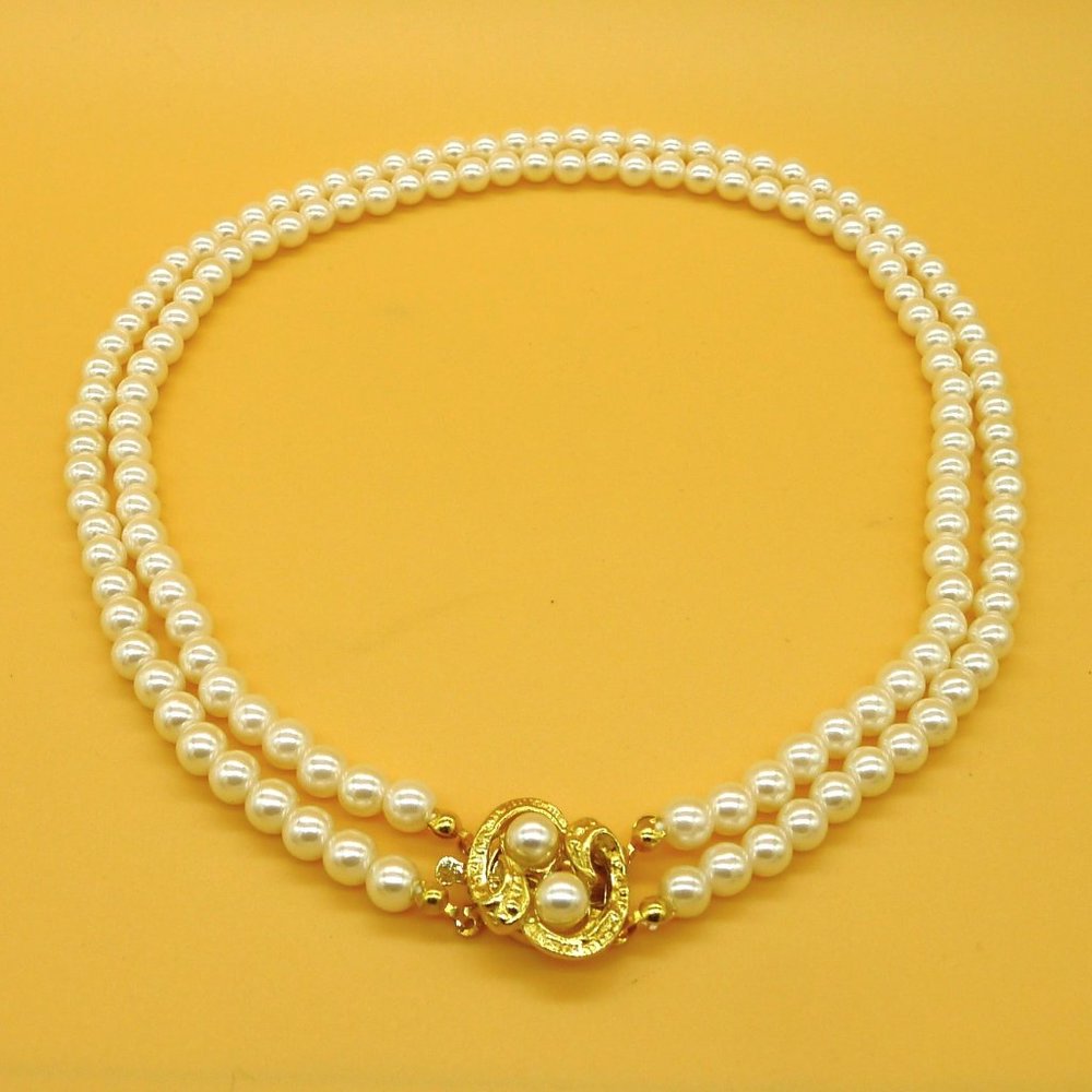 NEW Simulated Pearl Necklace double row 16.5 inch